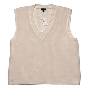 NWT Talbots Cream Colored V Neck Sleeveless Knit Sweater Vest, Size L Petite